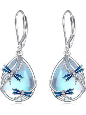 Sterling Silver Dangle Earrings with Moonstone, Turquoise & Lapis for Women